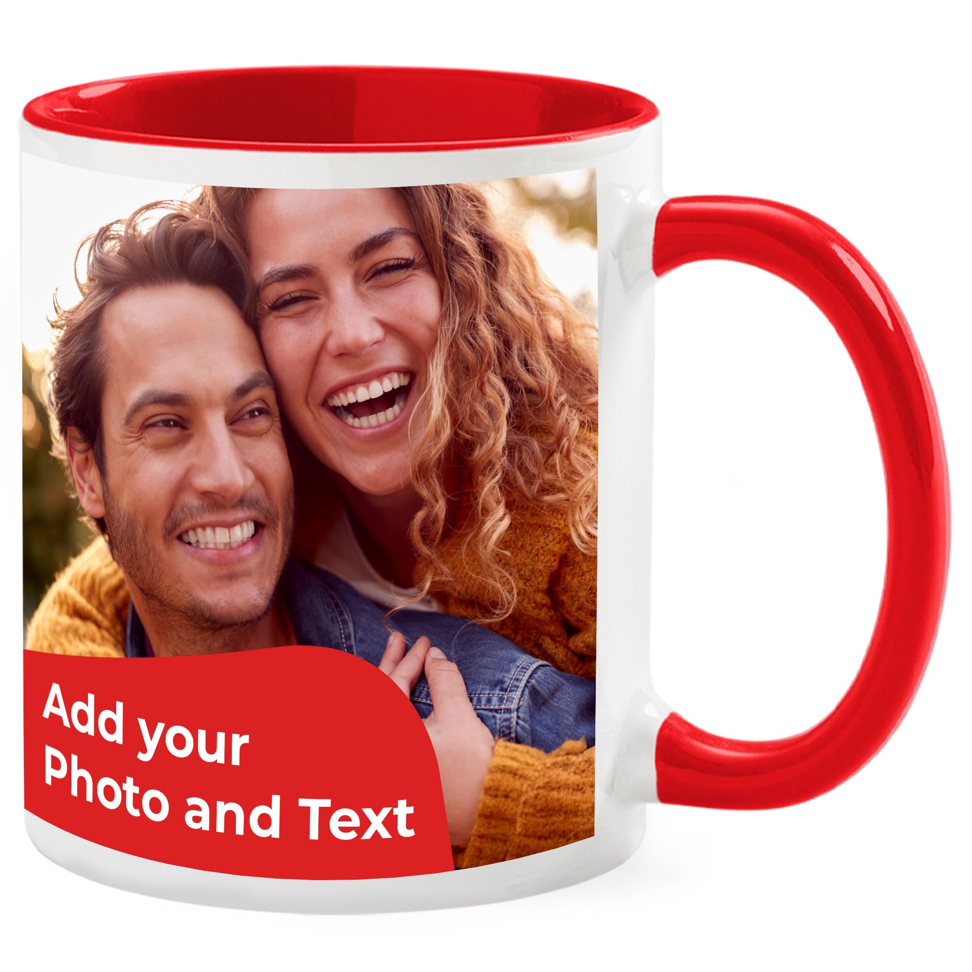 Cimpress Personalised Photo Ceramic Mug, 325 ml, Custom Gift with Name, Logo or Picture, Thoughtful Coffee Cup with Red Handle, Ideal for Birthdays, Anniversaries, Business or Personal Use