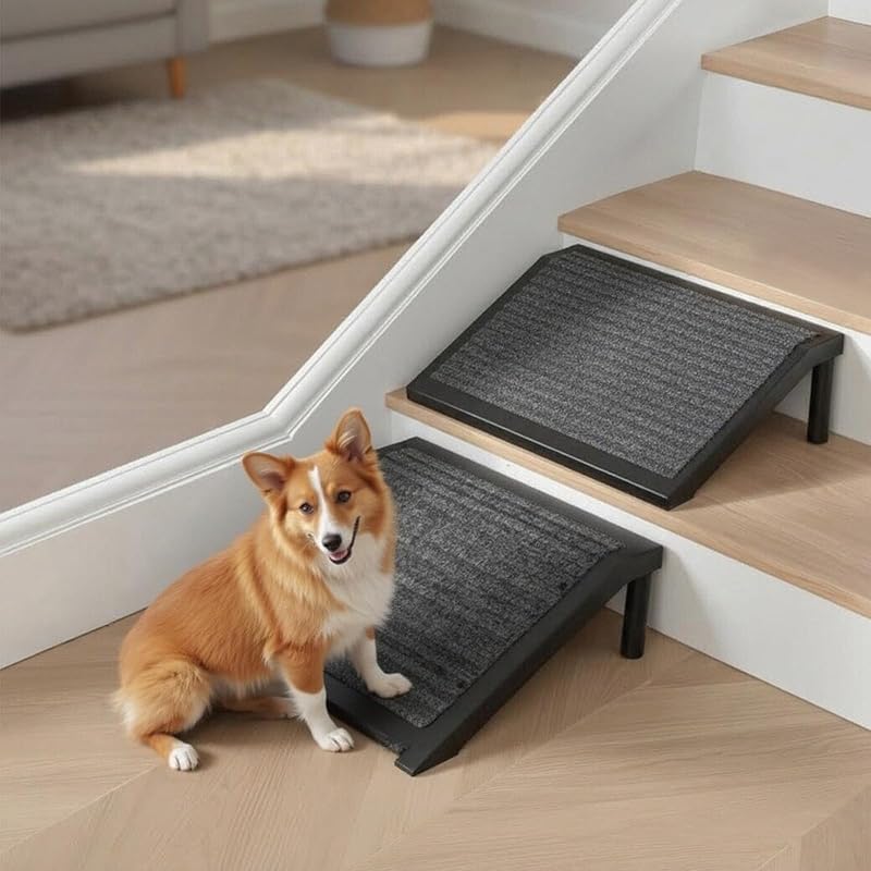 Rampa para Cães para Escadas com Estrutura de Ferro e Carpete Antiderrapante ZJDJEZJD, Pacote com 2