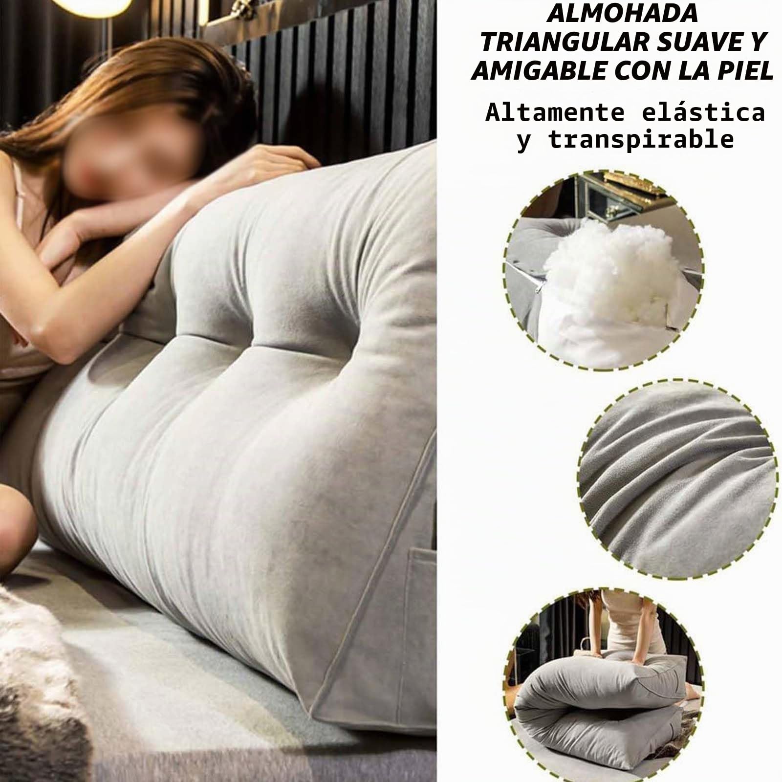 Genérico Almohadas Grandes de Cuña para Cabecero de Cama Almohada Triangular de Lectura Cojín de Apoyo Lumbar Respaldo de Cintura Cojín de Posicionamiento Suave para Sofá Cama,D,60x20x50cm