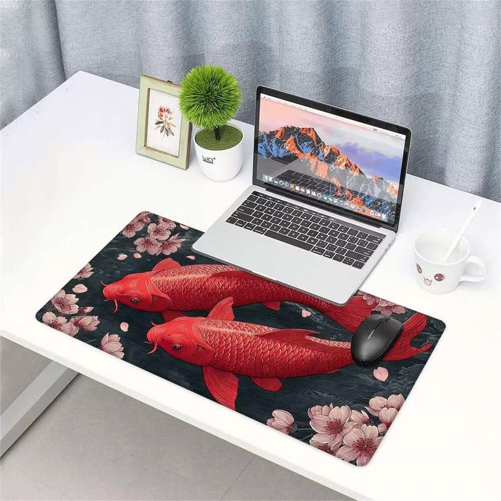 Alfombrilla de Mouse para Juegos, Rosso, XXL, Antideslizante, Impermeable, Diseño de Pescare, Extendido, Grande, 1200x600x3mm, para PC, Laptop, Ufficio, Famiglia d-552