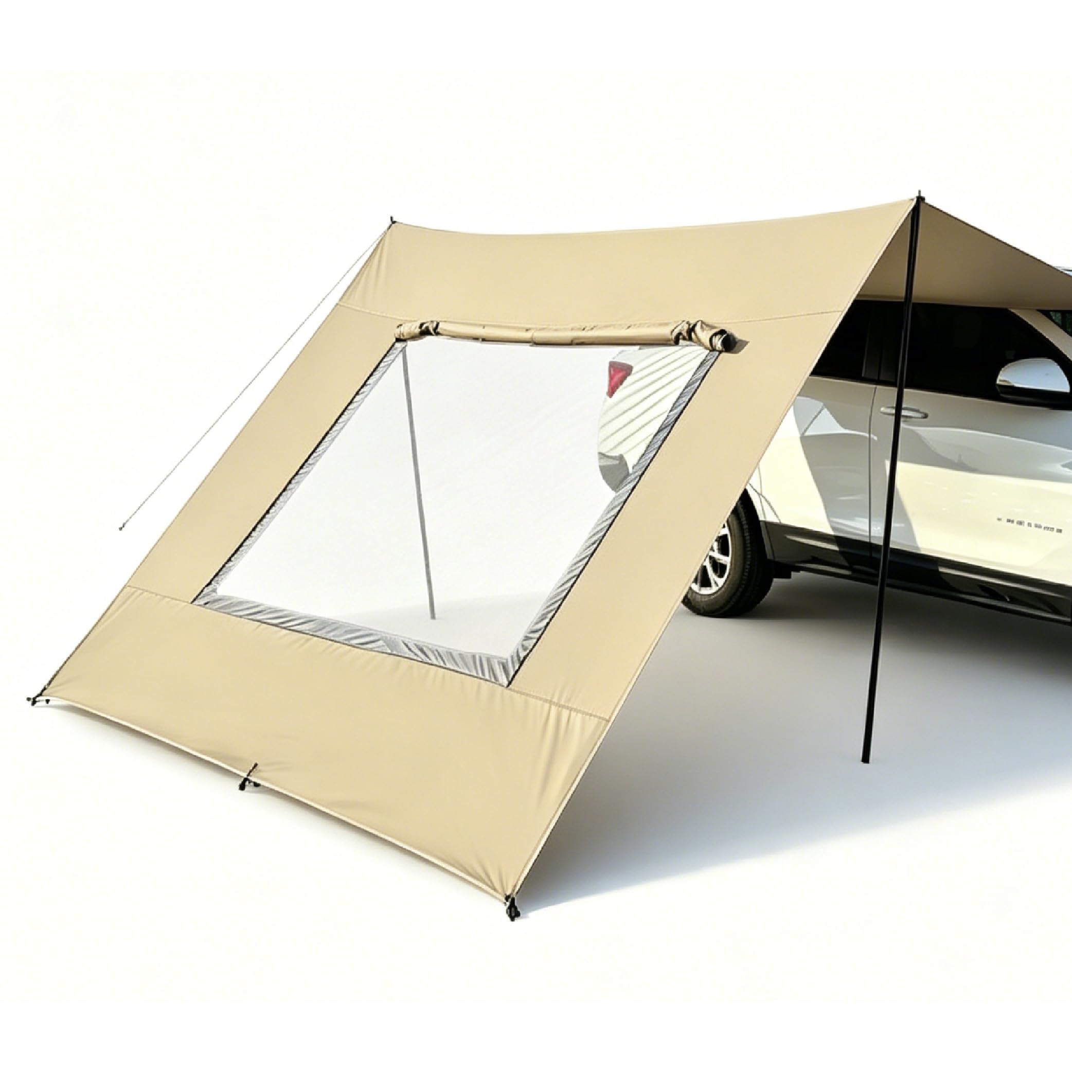 Juzely B-Beige Car Awning For Bmw Ix1 Ix2 Ix3 Ix5, Waterproof Uv-Resistant Shelter With Breathable Screens For Quick Setup Camping On Suvs And Campervans,