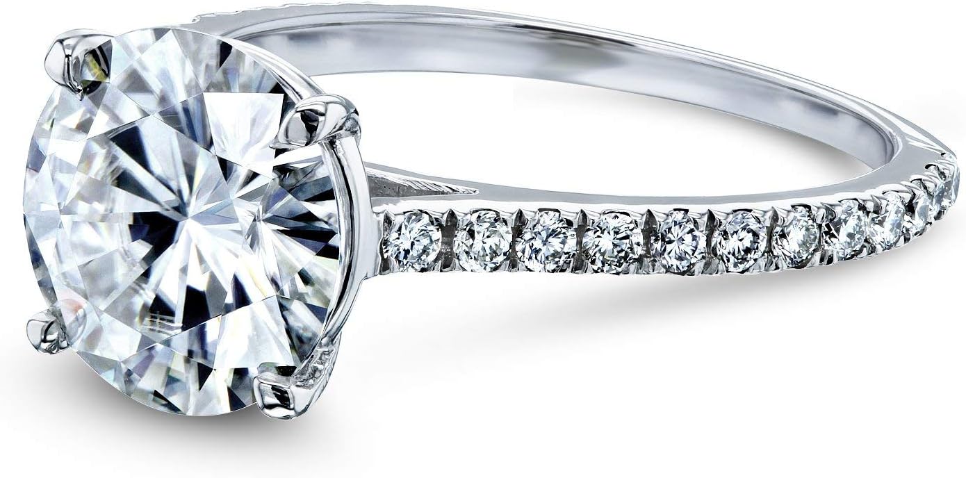Kobelli 3 Carats ct.tw Basket Cathedral Round Brilliant-cut Moissanite Engagement Ring 14k White Gold, (GH/VS, GH/I) 9