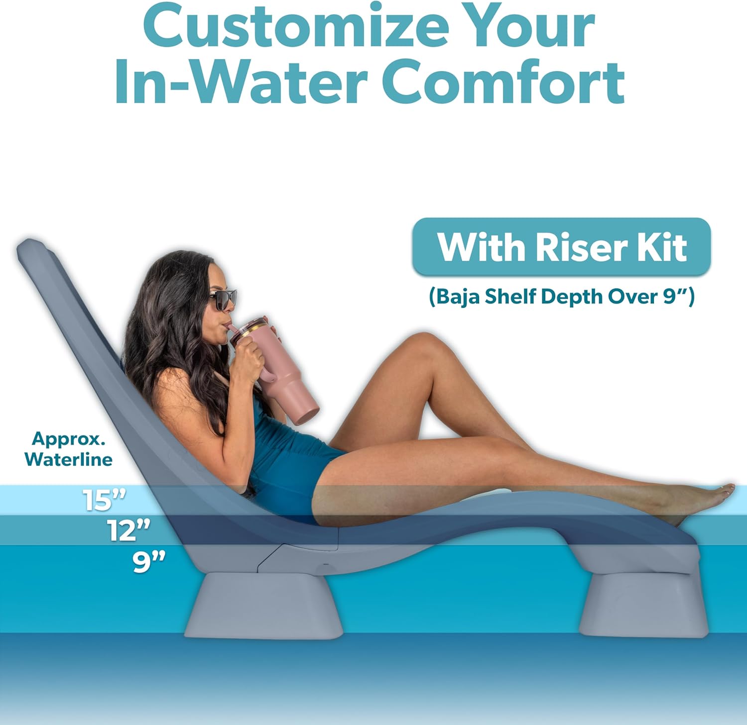 GoSports Coast Modern in Pool Lounge Chair - Waterproof & Weighted Chaise Lounger - Outdoor Furniture for Patio or in Baja Shelf, Stone Blue