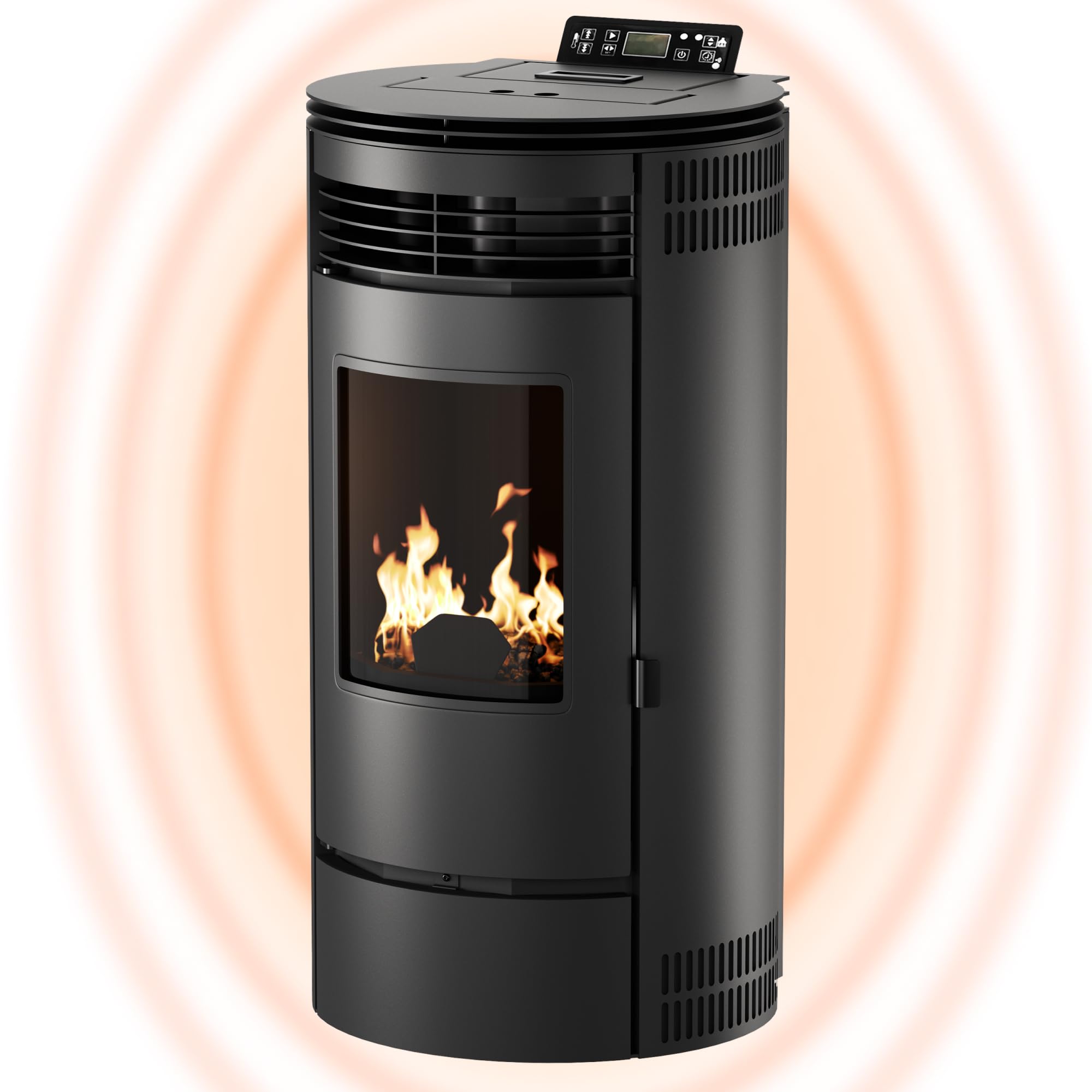 UMBRELLA® PR8 estufa de pellets 8,6 kW A+ hasta 220 m³, limpieza automática, ECO1/ECO2, programa semanal, mando a distancia, Wi-Fi Ready (opcional), protección por vacío y sobrecalentamiento, Negro