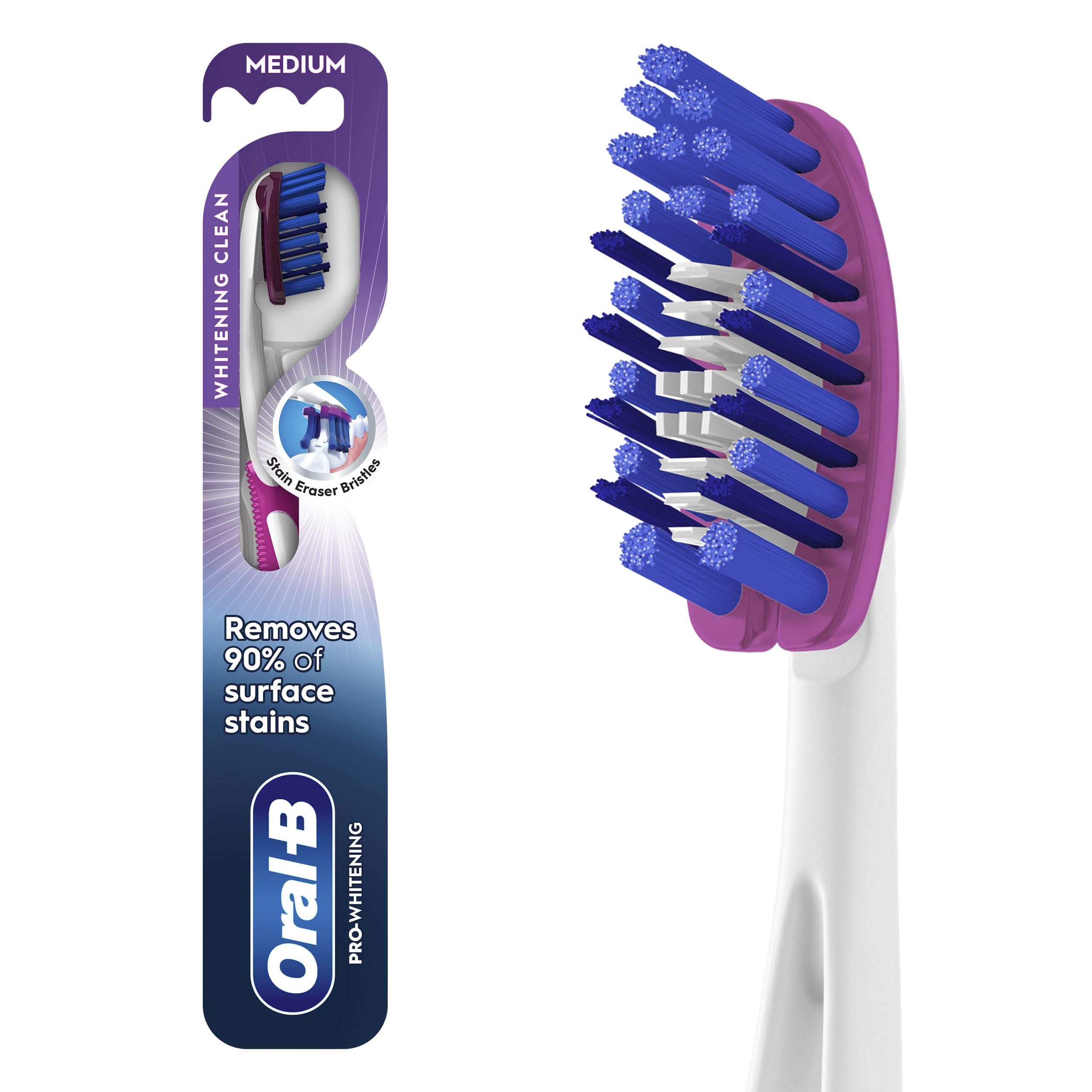 Oral-B 3D White Deep Stain Remover 1 count toothbrush MEDIUM Removes 90 of surface stains whitens teeth deep