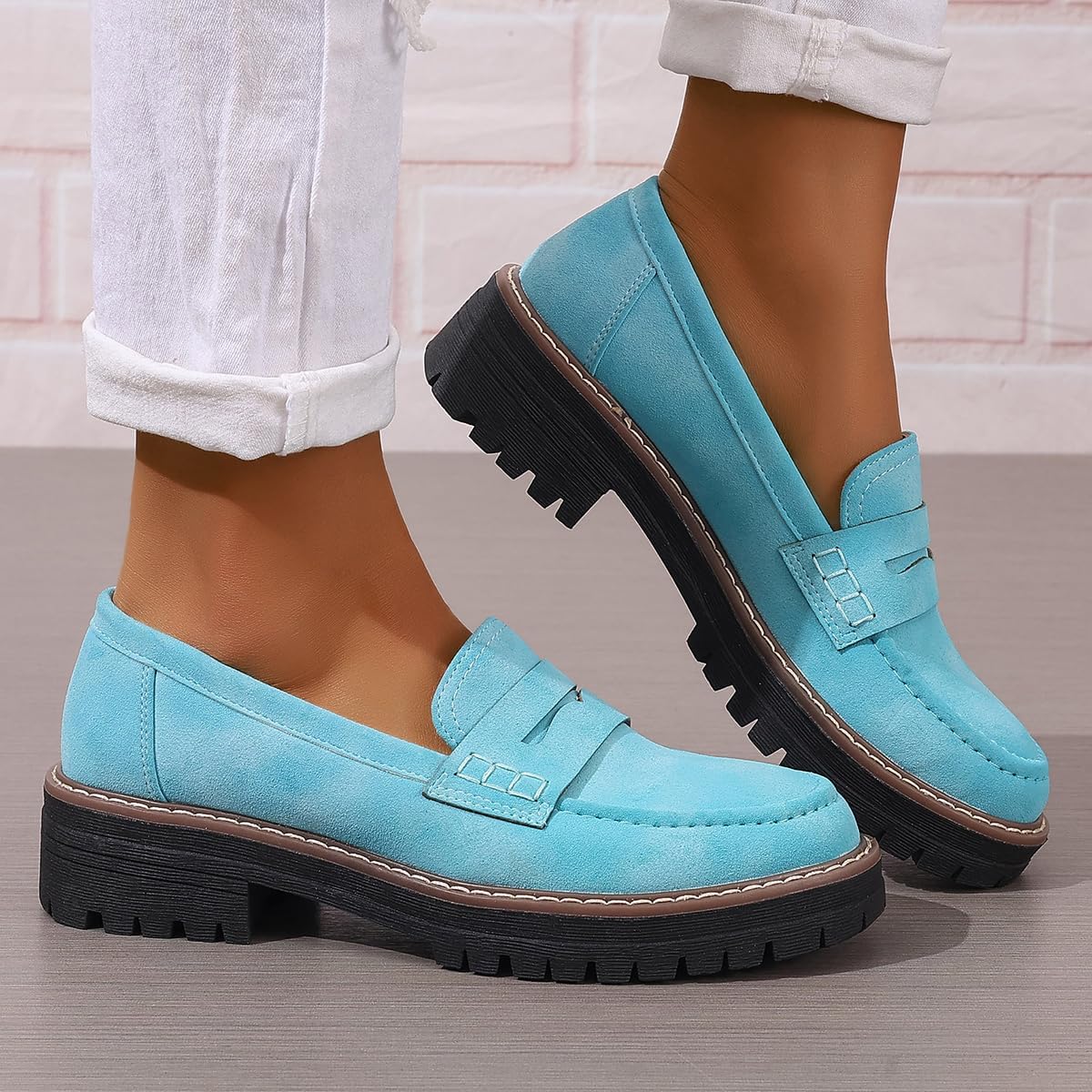Womens Loafers Shoes Platform Chunky Penny Loafer Lug Sole Comfortable Slip On Work Office Business Casual Dress Shoes, US Size 5-11.5 - Image 2