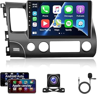 Android Car Stereo Radio GPS for Honda Civic 2006-2011, Rimoody 10.1 Inch Touch Screen Support Wireless CarPlay Android Auto Bluetooth FM HiFi WiFi SWC Backup Camera Microphone