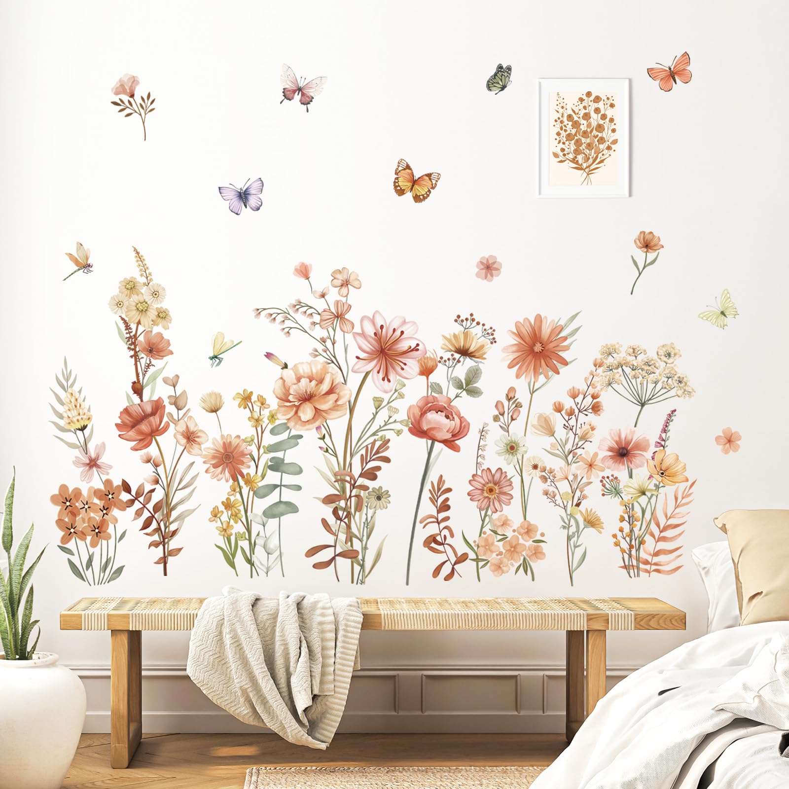 Adesivi Murali Fiori E Farfalle Wondever - Decorazione Parete Boho, Facili Da Applicare, 90x30cm - Foto 3