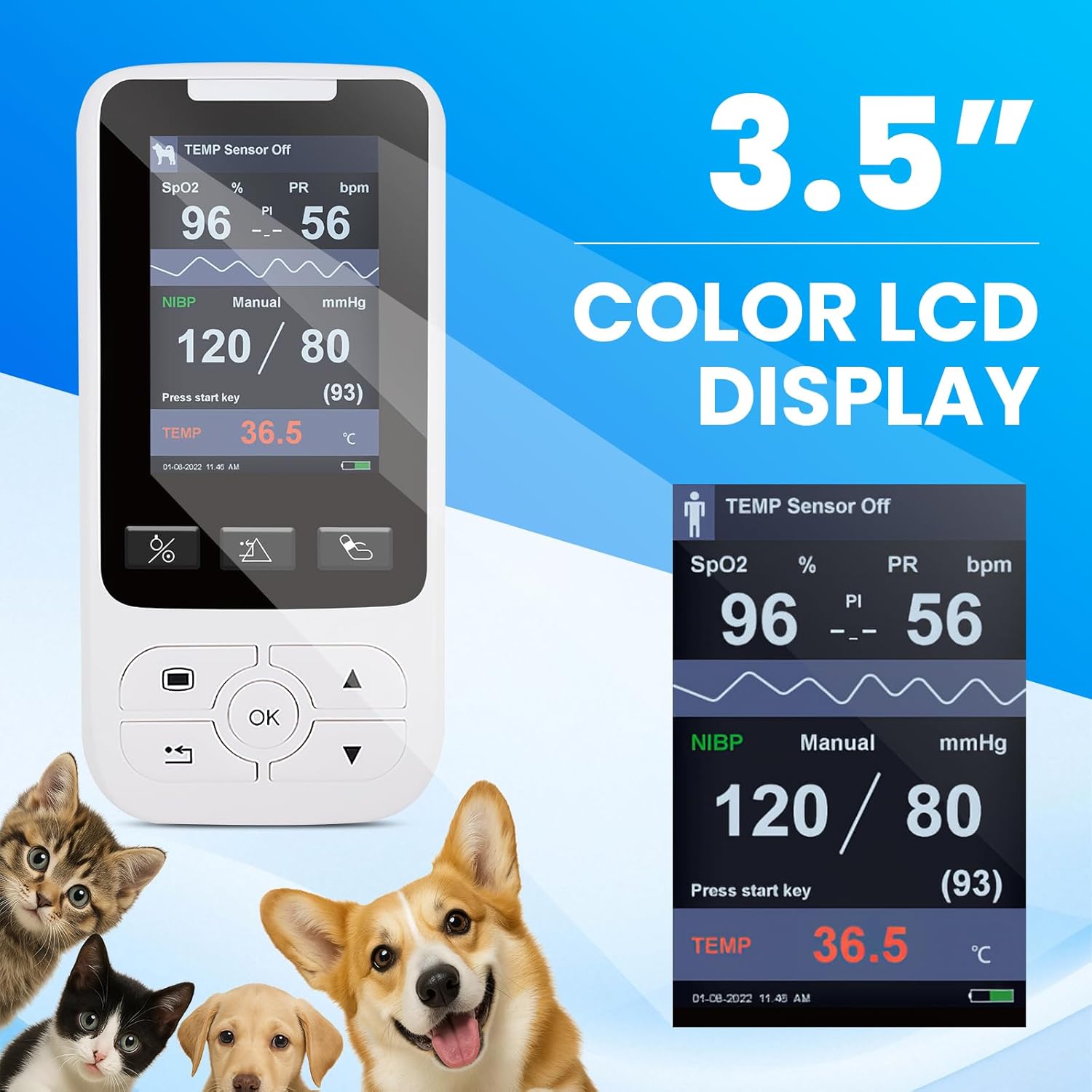 Veterinary Monitor for Pet(Include Dogs and Cats),SpO2/TEMP/NIBP/PR Spot Check or Continuous Monitoring for Animal As Veterinary Clinic Equipment