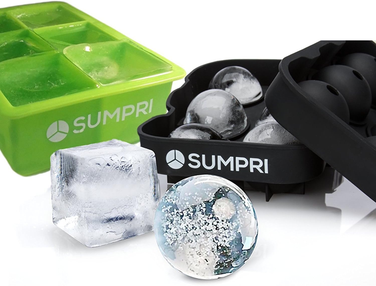 Sphere Ice Mold & Big Ice Cube Trays Novelty-Silicone Ice Ball Maker With Lid For Infused Ice Or Whiskey Glasses [2 Pack] Large Round Spheres Reusable & BPA Free (Green)