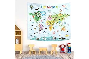 Kids Tapestry Wall Map & Animal Education