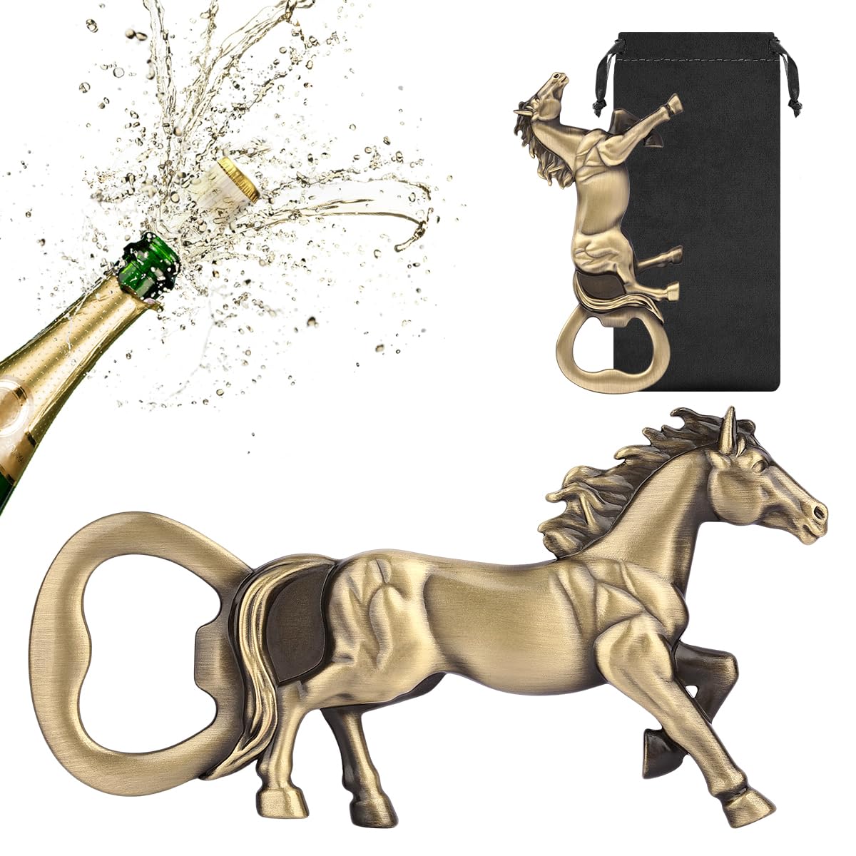 LULLEA Horse Beer Bottle Opener, Equestrian Gifts Horse Gifts for Women Men, Ideal for Race Day Birthday Christmas Holiday Home Decor, Bronze Beer Accessories with Bag