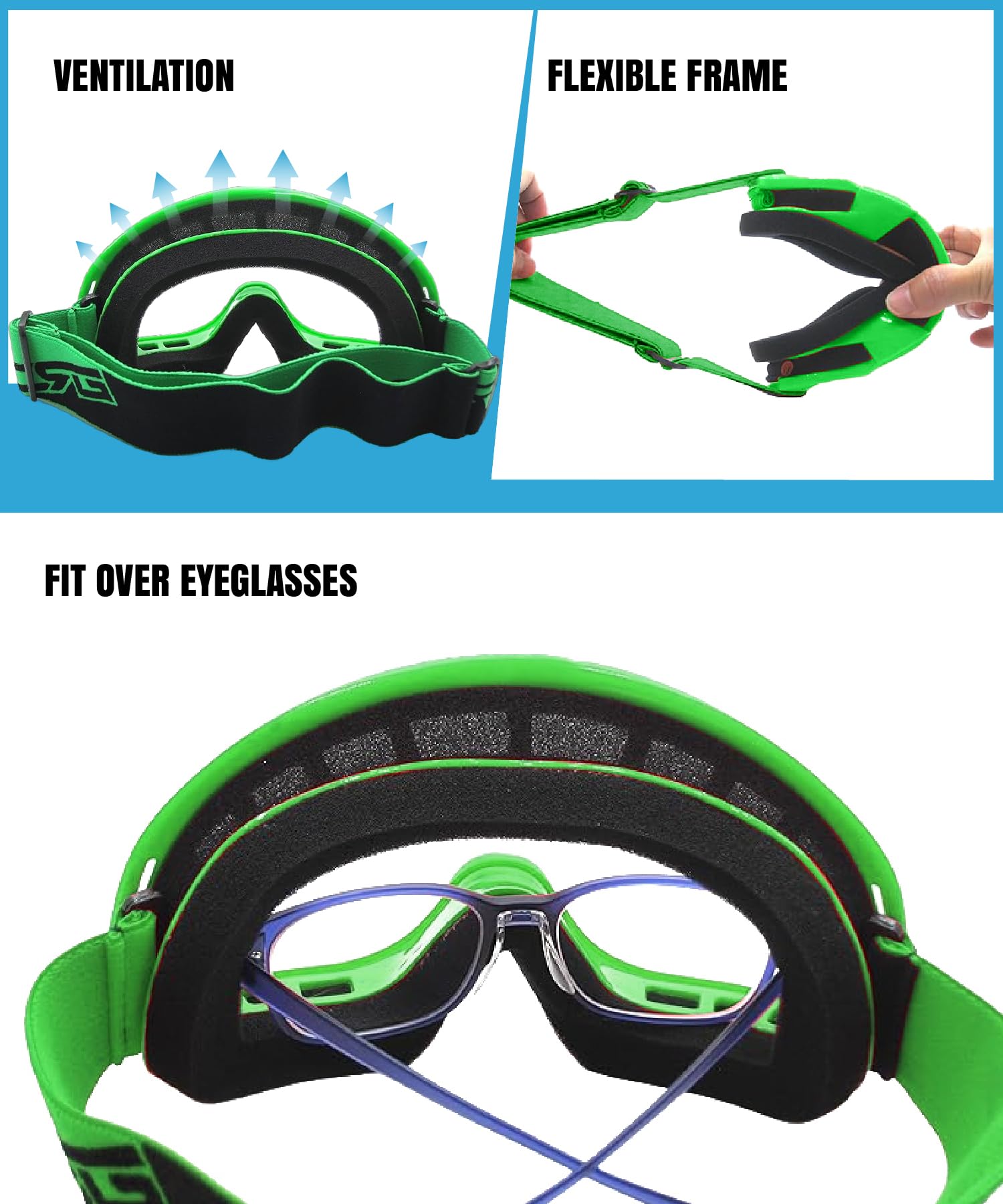 CRG Sports Gafas de motocross antivaho para motocross y ATV, protección UV, ligeras, MX