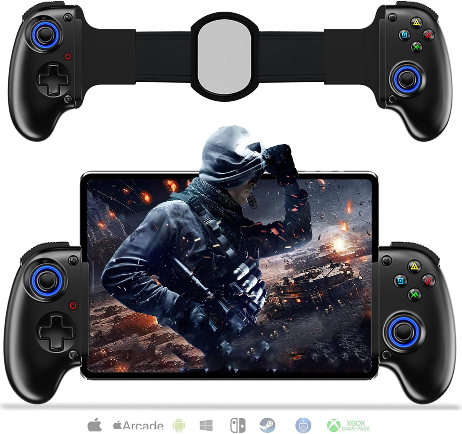 Mobile Cloud Gaming Controller for iPhone 16/15/14, iPad, Android, PC, Switch, PS3/PS4, Gamepad Joystick with Turbo, Hall Effect Trigger, 6-Axis Gyro Sensor, Streaming for PS4/Xbox/PC - Black