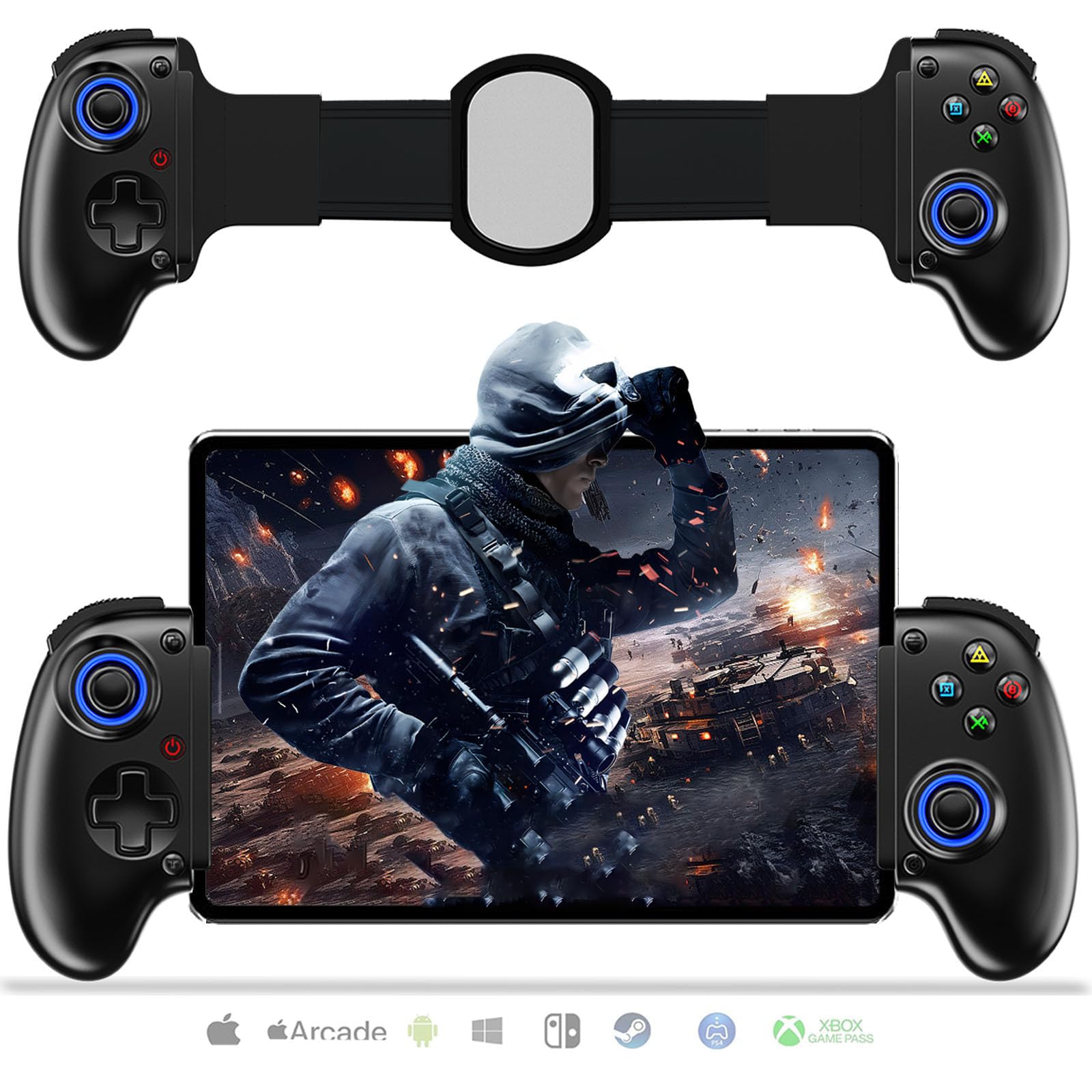 Mobile Cloud Gaming Controller for iPhone 16/15/14, iPad, Android, PC, Switch, PS3/PS4, Gamepad Joystick with Turbo, Hall Effect Trigger, 6-Axis Gyro Sensor, Streaming for PS4/Xbox/PC - Black