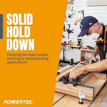 POWERTEC 71168V T-Track Hold Down Clamp, 5-1/2 L x 1-1/8 W, 2 Pack, T Track Clamps for Woodworking