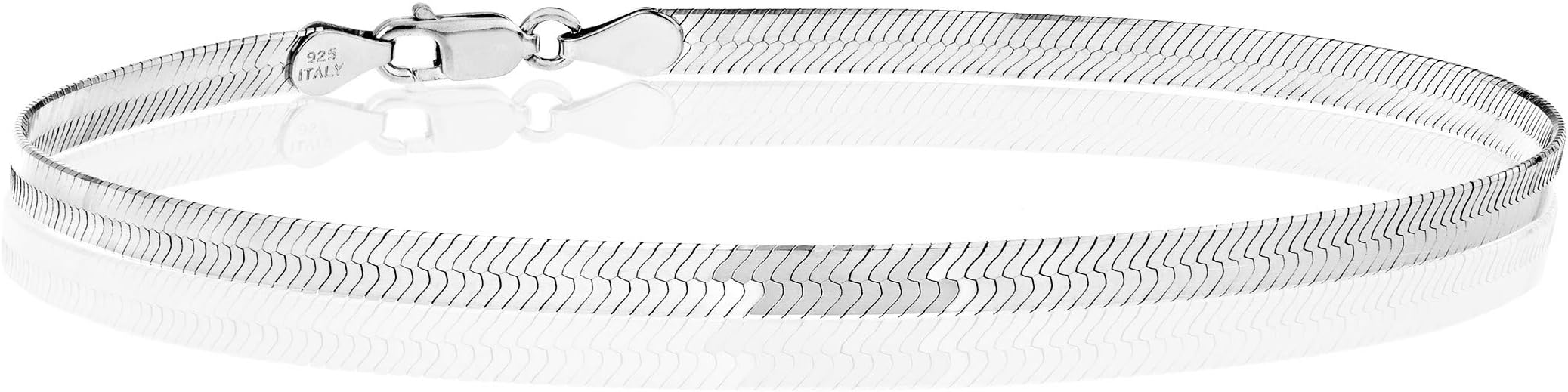 Miabella 925 Sterling Silver Italian Solid 3.5mm Flexible Flat Herringbone Link Chain Bracelet for Women Men 7, 8, 9 Inch Made in Italy (7)