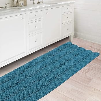 Amazon Com Turquoise Bathroom Rug Non Slip Chenille Bath Mat For Bathroom Thick Plush Rugs For Shower Shaggy Bathroom Mat Machine Washable Bath Rug Perfect For Bathroom Tub Mat Size 47 X 17