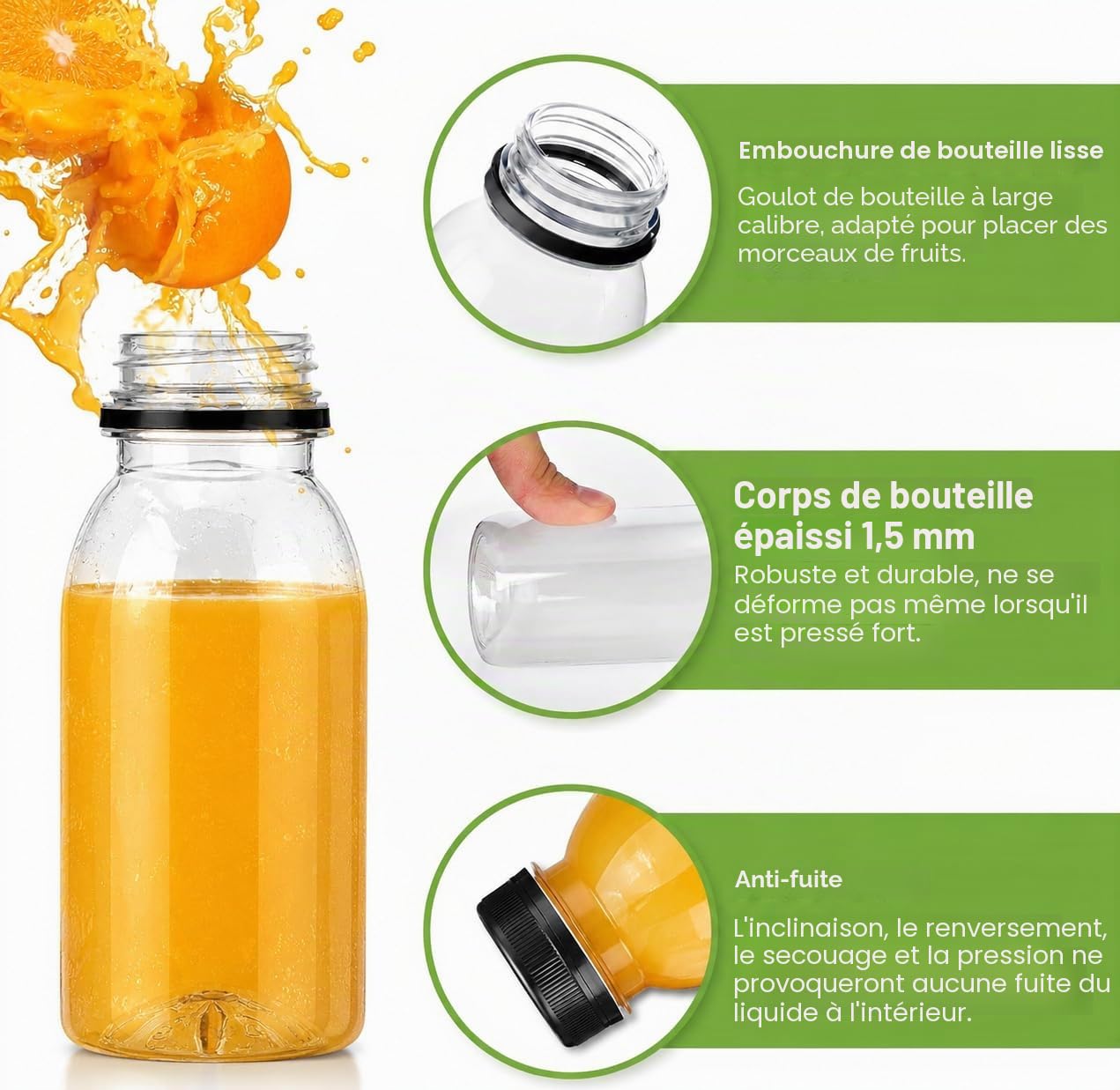 Lot de 8 bouteilles de jus en plastique sans BPA de 200 ml avec couvercles inviolables, idéales pour les fêtes, les pique-niques, les activités de plein air