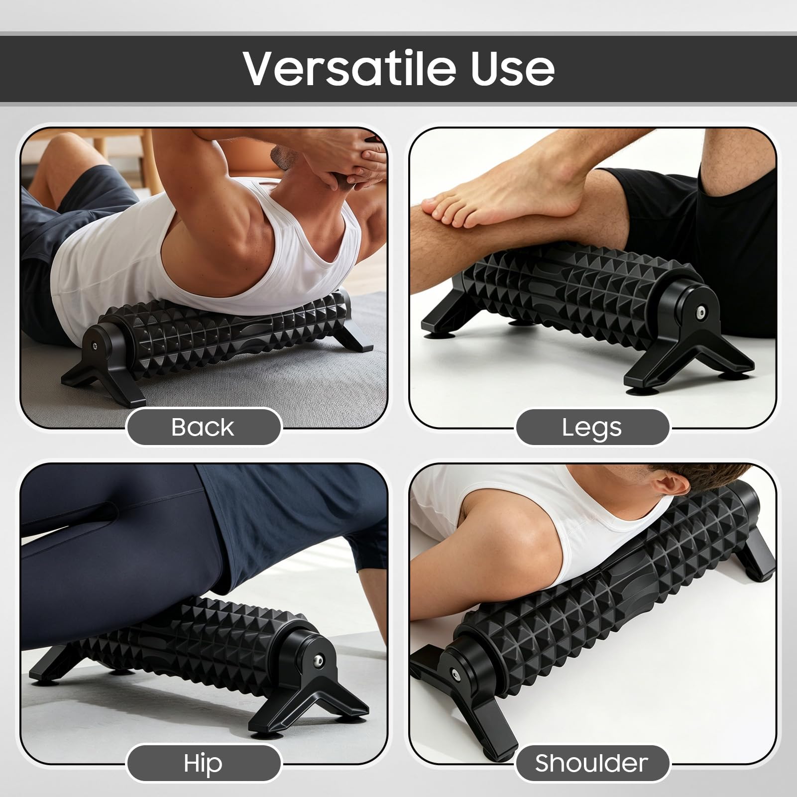 53cm Foam Roller, Rullo Massaggio Muscolare con strutturato 3D, supporto e ventosa per rilassamento muscolare Yoga Pilates, Rullo in schiuma per schiena collo gambe (Nero)