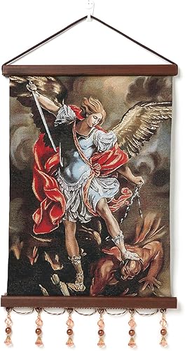 Miniatura 1 de HZMAN Pintura de San Miguel Retro, hecha a mano, arte de pared, arte decorativo de arcángel sagrado católico, imagen estética católica para sala de