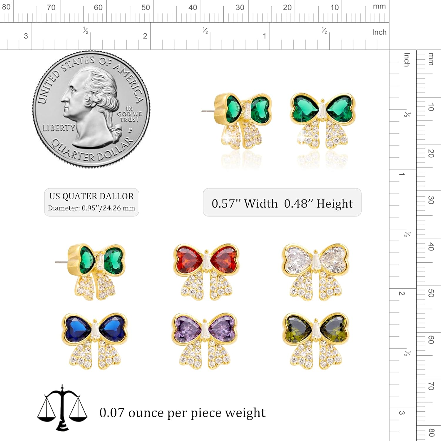 Sonateomber Gold Bow Heart Stud Earrings for Women, Dainty Cute Cubic Zirconia Rhinestone Ribbon Bowknot Love Earings Prom Wedding Fashion Jewelry Gift - Image 5