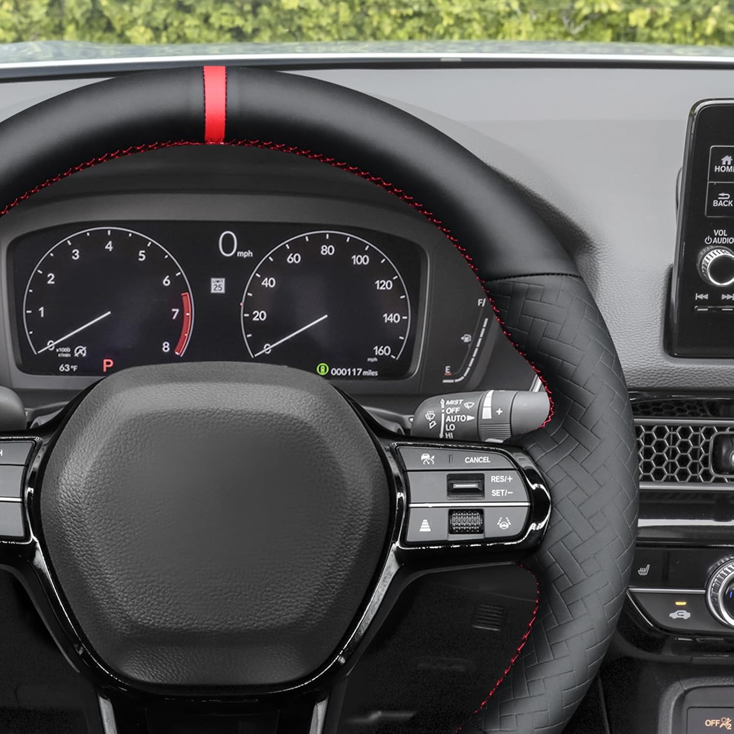 MEWANT Hand Stitch Black Solid Woven Embossed Artificial Leather Steering Wheel Cover for Honda Civic 11 XI 2021-2022