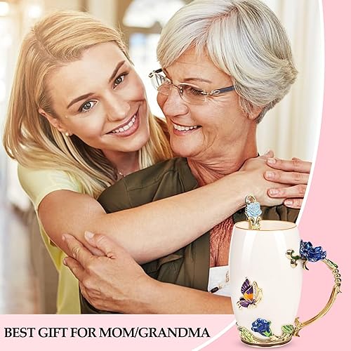 Miniatura 4 de Tazas de té para el día de la madre, regalos para mamá, regalos de cumpleaños para mujeres, taza de cerámica con estampado de rosas con juego de