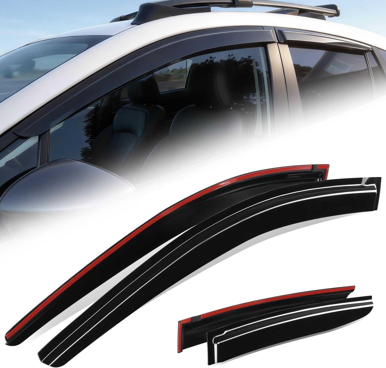 Auto Dynasty Window Visors Compatible with 2024-2026 Subaru Crosstrek Impreza, 4Pcs Front Left Right Tape-On Window Deflectors Rain Guards Sun Wind Air Side Vent Shade, Glossy Black