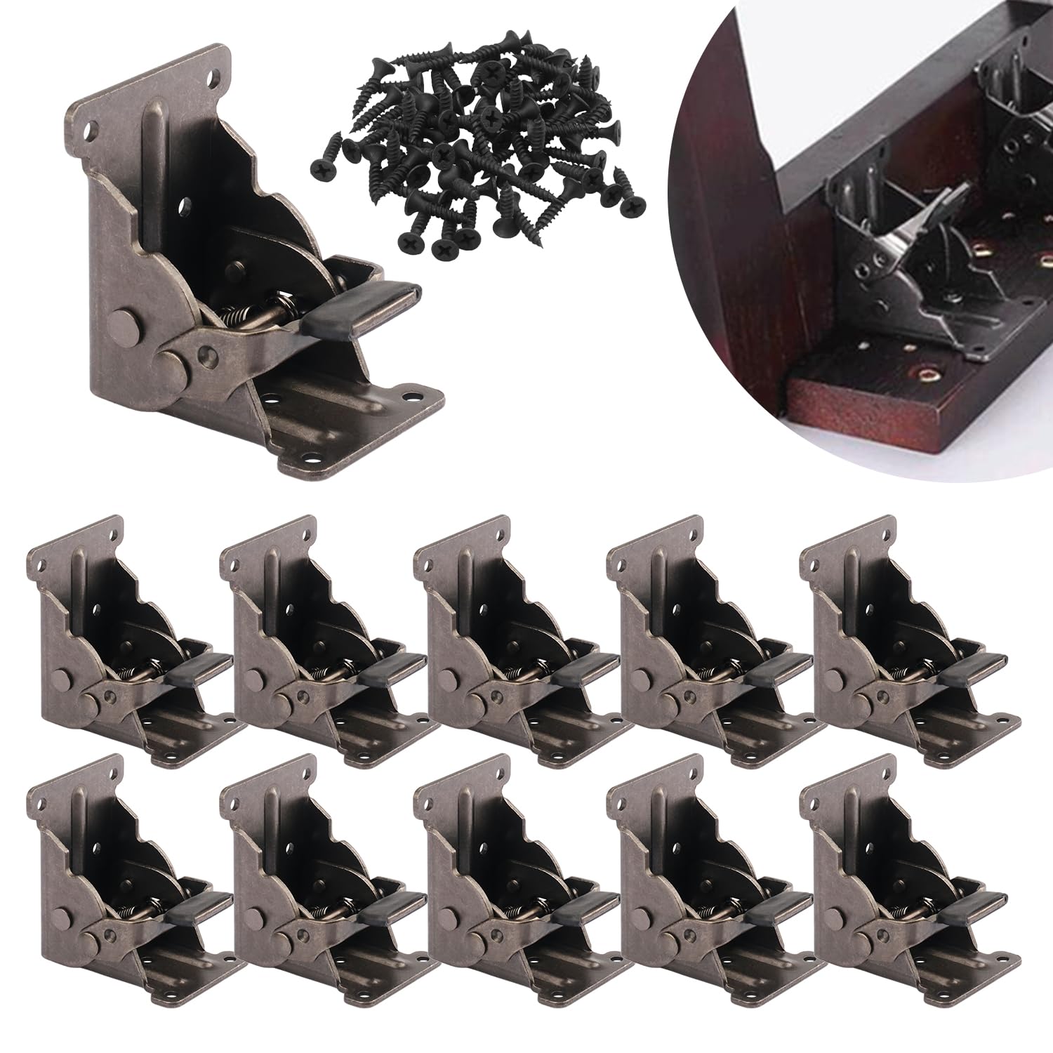 12 Pack Folding Brackets with Screw, Folding Table Brackets, Lock Extension Support Bracket, 0-90 Degree Table Leg Folding Bracket & Foldable Self Locking Hinges for Furniture, Black-picture-22