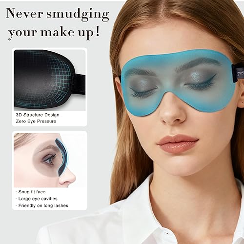 Miniatura 3 de PrettyCare - Máscara de dormir 3D (100 % apagón) para los ojos con tapones para los oídos, máscara de noche con bolsa de viaje