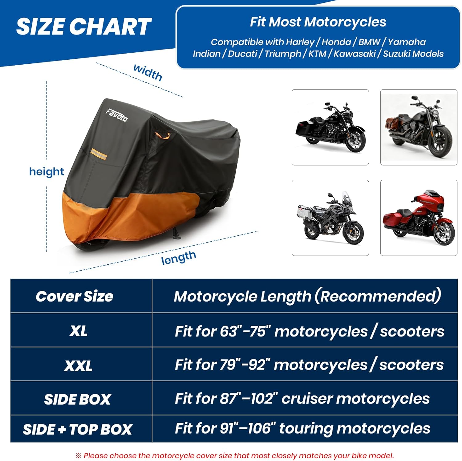 Favoto Motorcycle Cover for Harley Davidson - Waterproof Outdoor Storage 420D Oxford Cover for Touring Models Road King, Road Glide, Street Glide, Electra Glide, Heritage Classic, Low Rider