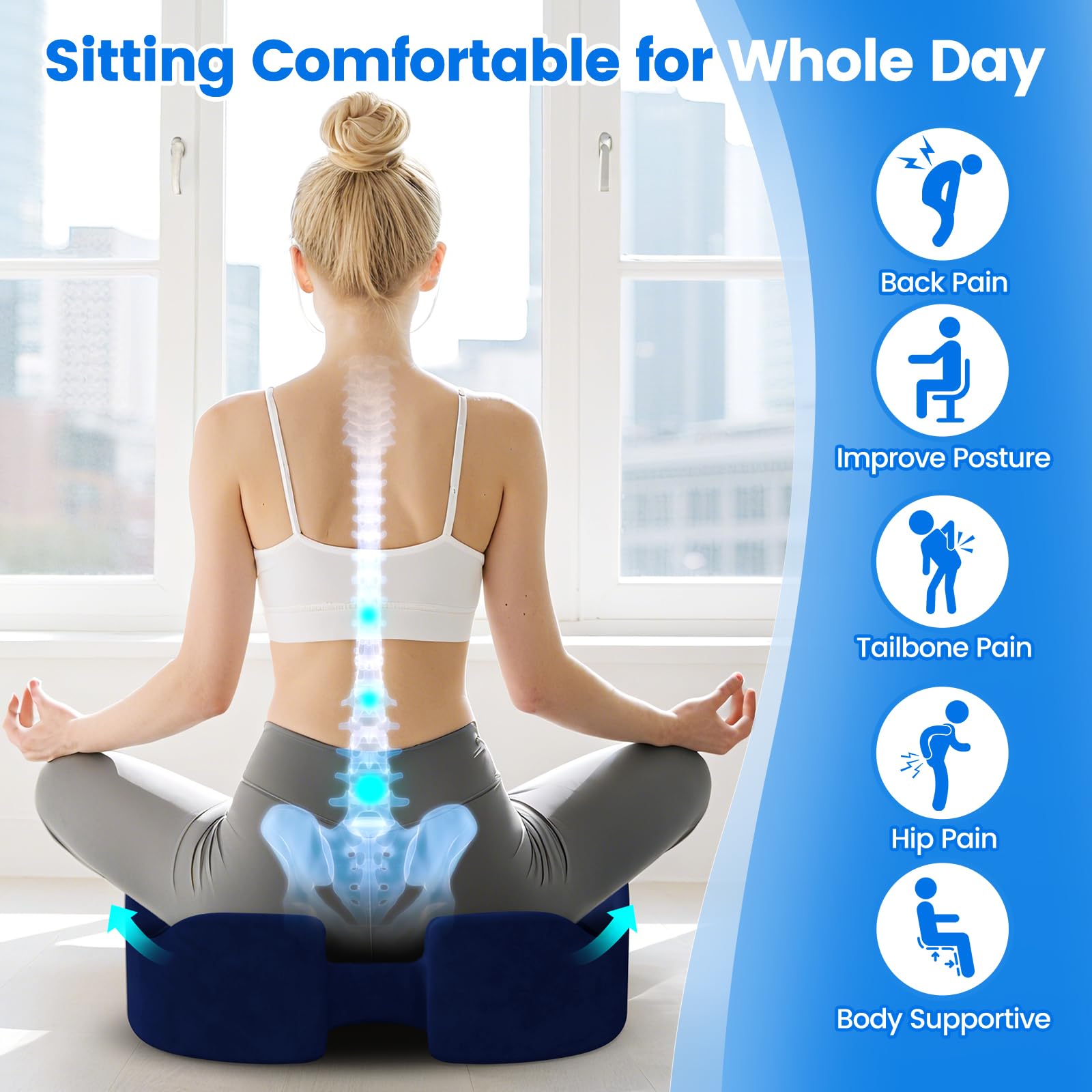 Seat Cushion, Non-Slip Memory Foam Chair Cushion for Taibone, Blue/X-Large — Amazon image 5