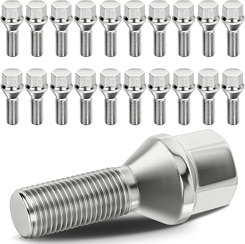 cciyu Tuercas de llanta M12 x 1.25, 20 piezas de pernos de rueda de 12 x 1.25 pulgadas, vástago hexagonal de 0.669 in, juego de tuercas cromadas