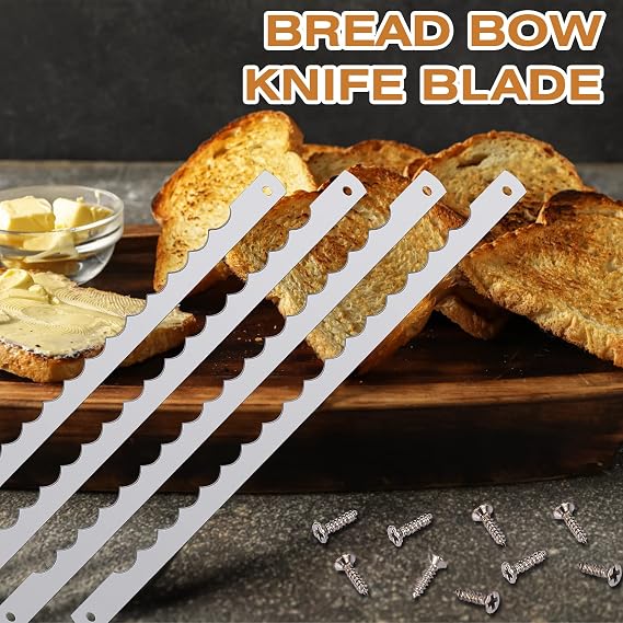 Lasnten 18 Pcs Bread Bow Knife Blades Stainless Steel Replacement Blade Serrated Bread Blade with Screws for Wooden baking Knife
