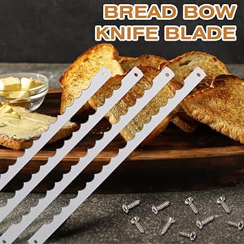 Lasnten 18 Pcs Bread Bow Knife Blades Stainless Steel Replacement Blade Serrated Bread Blade with Screws for Wooden baking Knife