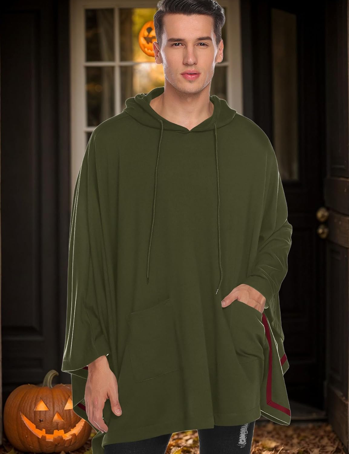 COOFANDY Unisex Casual Hooded Poncho Cape Cloak Fashion Coat Hoodie Pullover with Pocket - Image 3