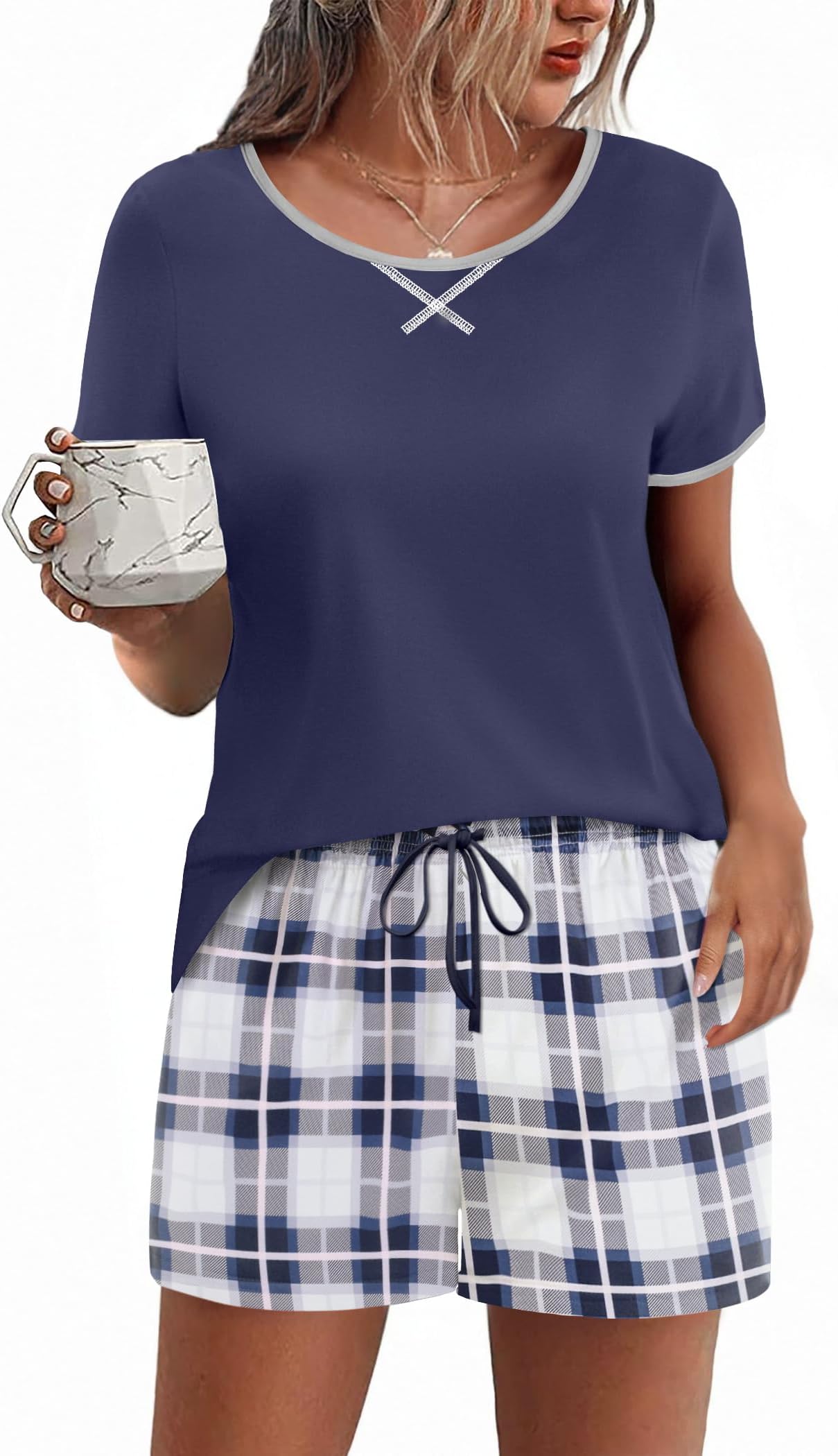 EkouaerWomen Pyjama Sets Summer Pyjamas Short Sleeve Pjs Sets Two Piece Sleepwear Soft Loungewear with Pockets