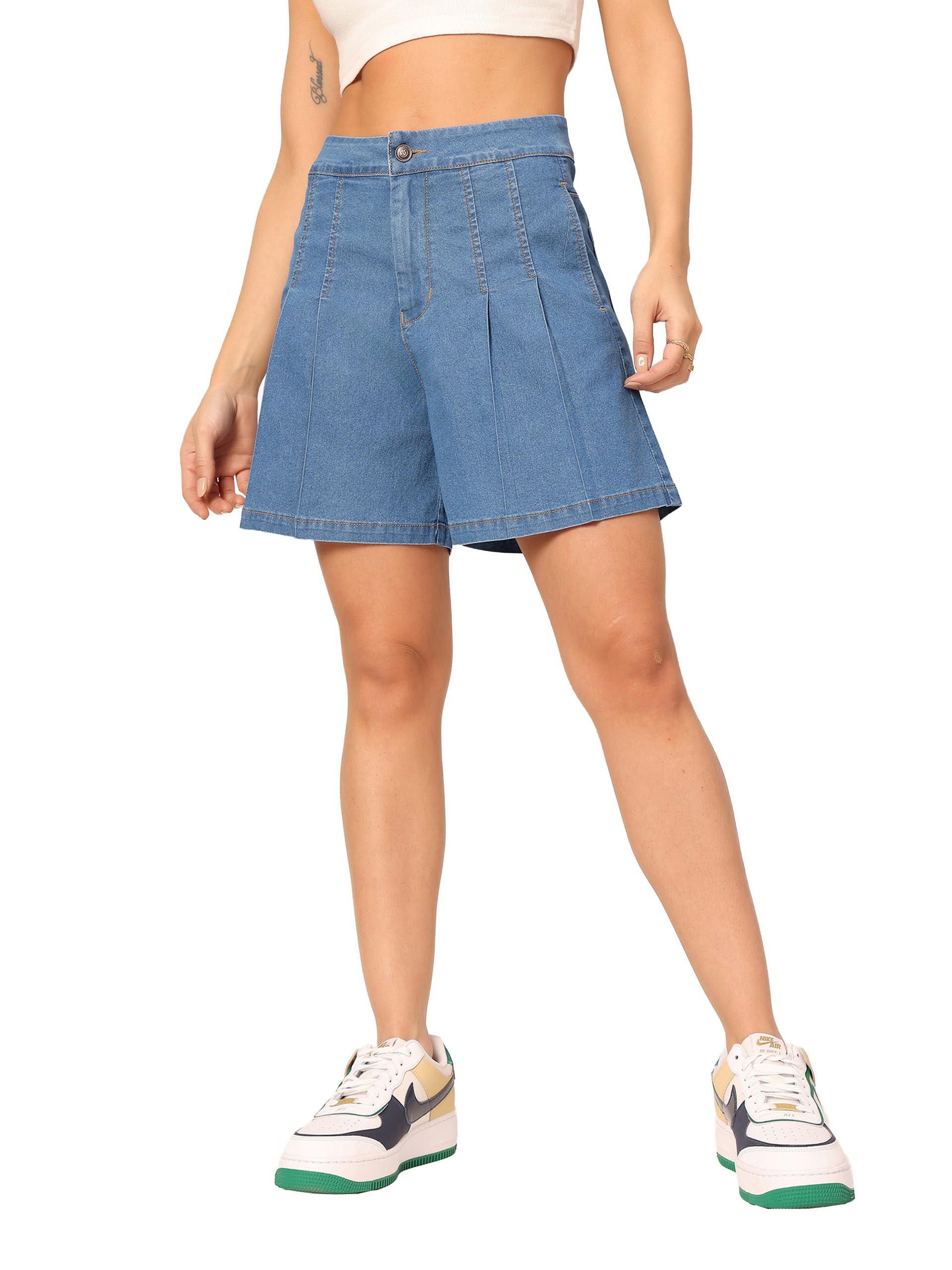 dolce crudo Women's Regular High Rise Above Knee Stretchable Denim Shorts-picture-33