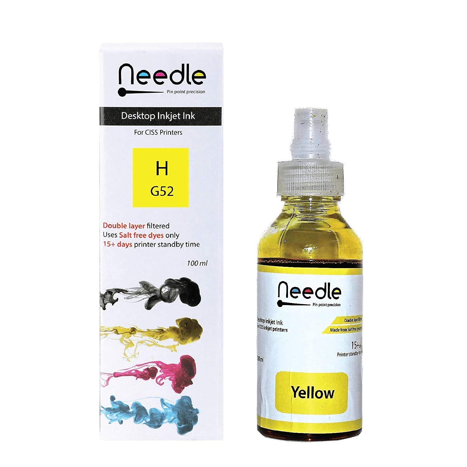 Needle New GT51 GT52 GT 51/52 Compatible Inkjet Ink Refill for HP 5810, 5811, 5820, 5821, 115, 116, 117, 310, 315, 319 CISS Ink Tank Printers (Retail Pack, 100 ml - Yellow)