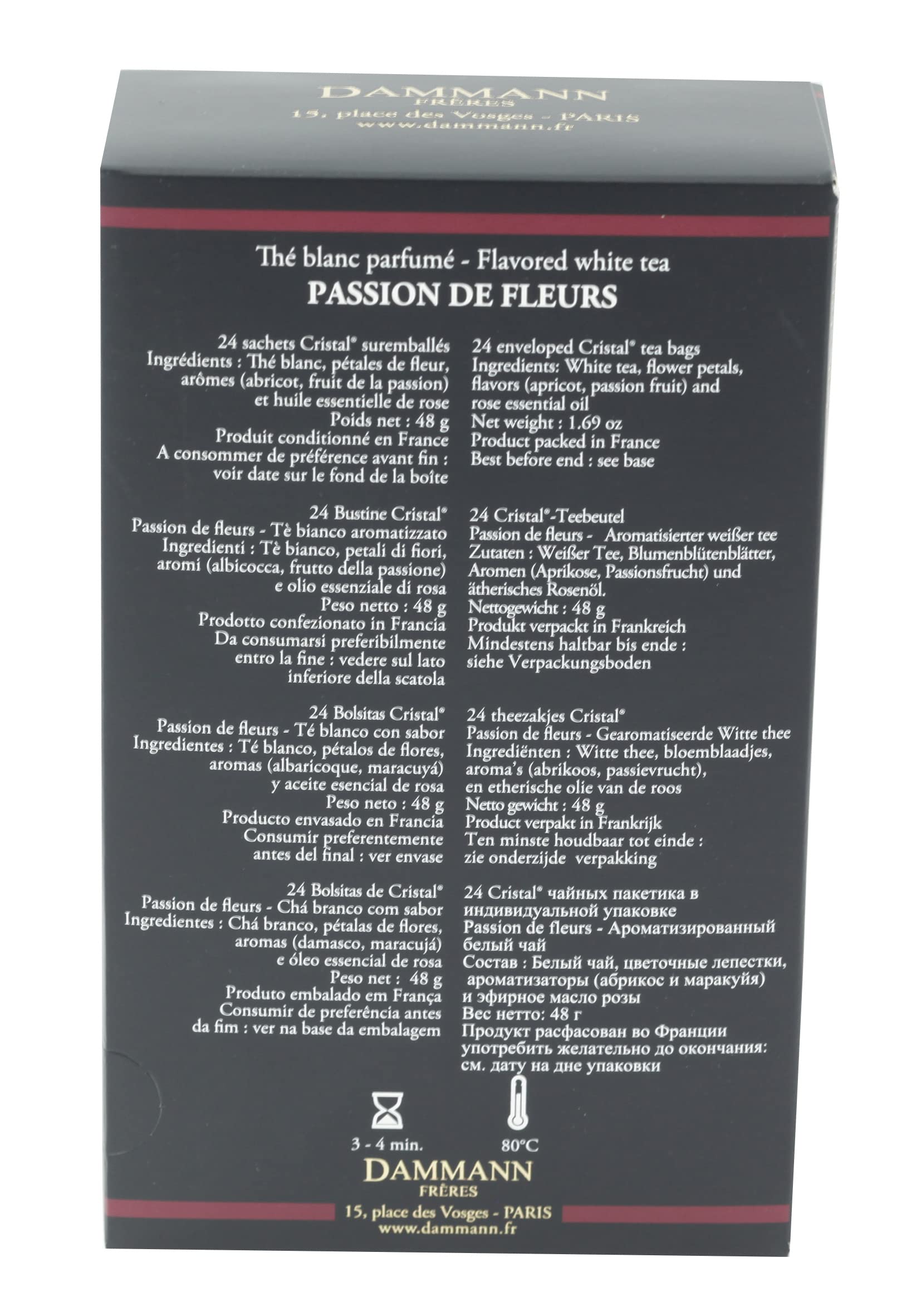 Dammann Frères Passion de Fleurs té blanco con rosas, albaricoque y maracuyá, 24 bolsitas