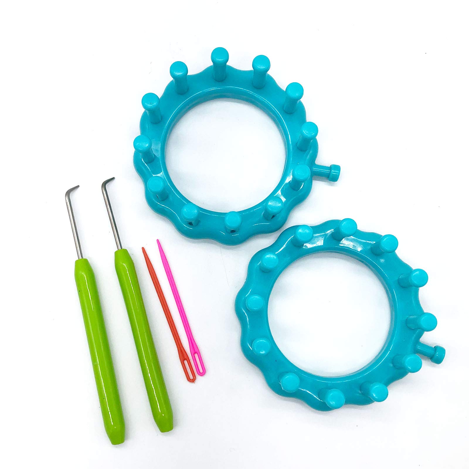 WAYION Round Knitting Loom Plastic Hat Weaving Looms Kit with Loom Hook/Needle, Creativity for Kids Small Knitting Loom Kit - Perfect for Sock, Hat, Leg & Arm Warmers, Scarf & More (2pcs-Blue)