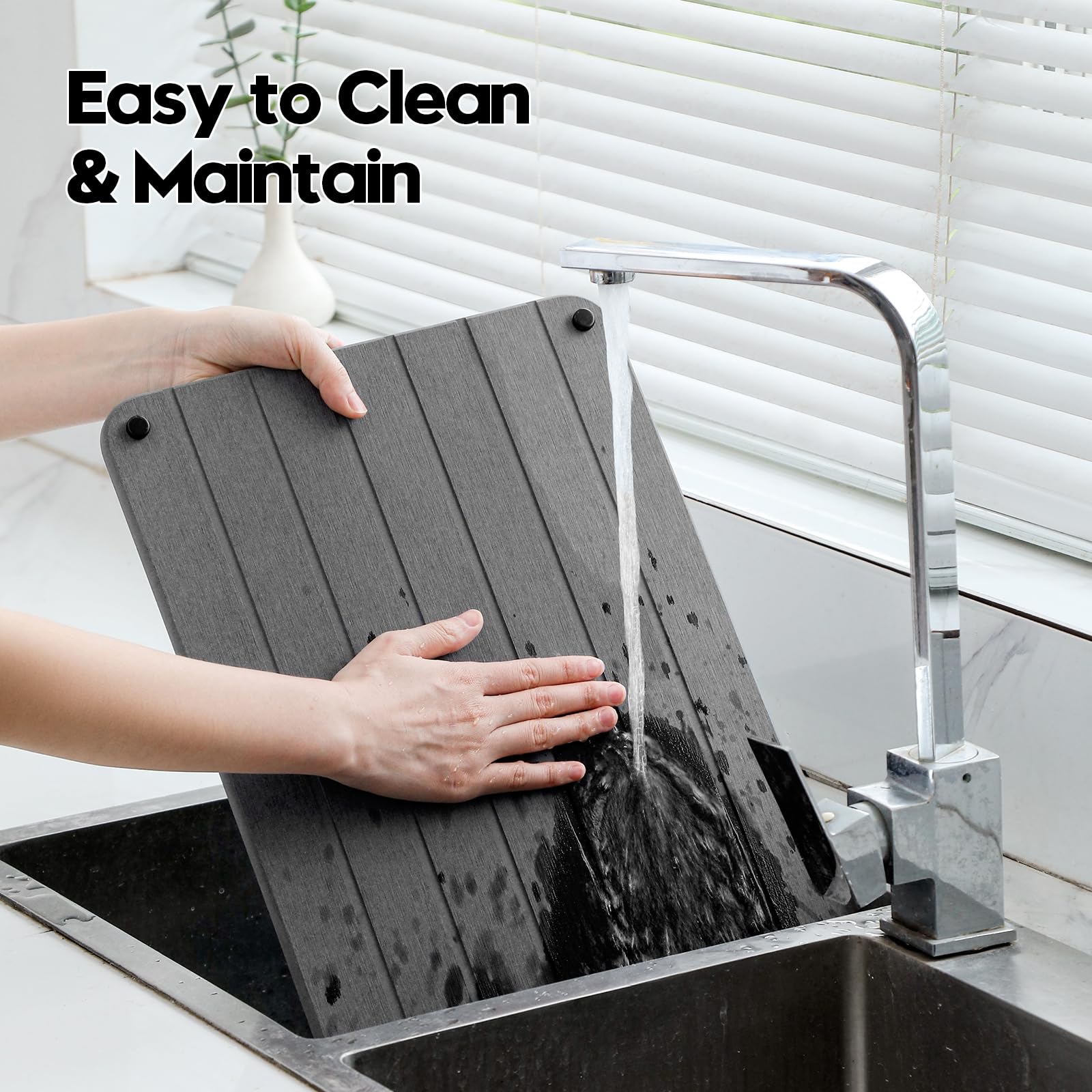 Spülbecken-Organizer, wasserabsorbierendes Stein-Tablett für Waschbecken, Kieselgur, Badezimmer, Theke, Wasserhahn, Abtropfmatte, Schutz, Geschirrständer, Waschtischspender, Schwammhalter, Dunkelgrau