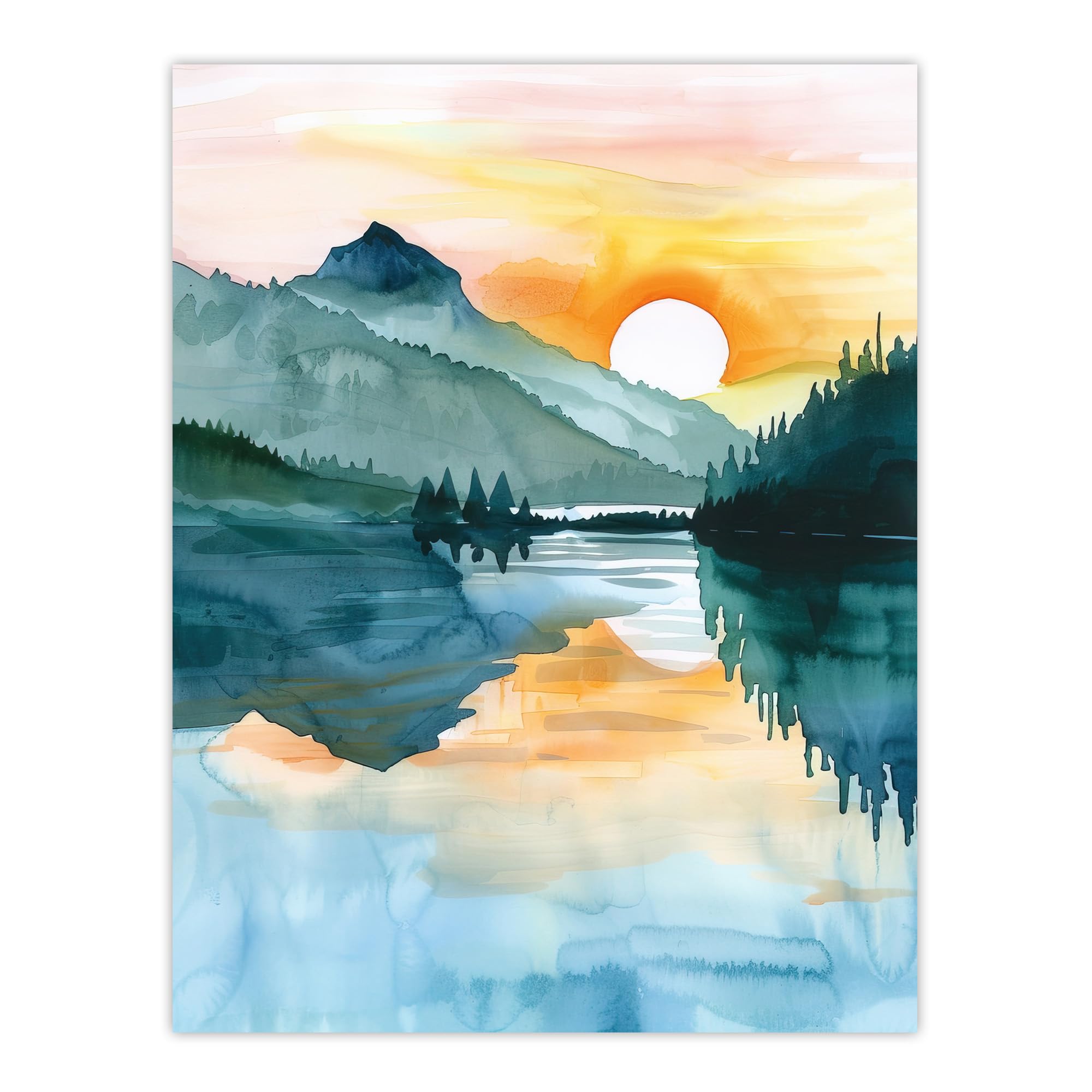 Artery8 Sun Rising Over Lake Blanche Mountain Landscape Wall Art Print Green W18" x H24"