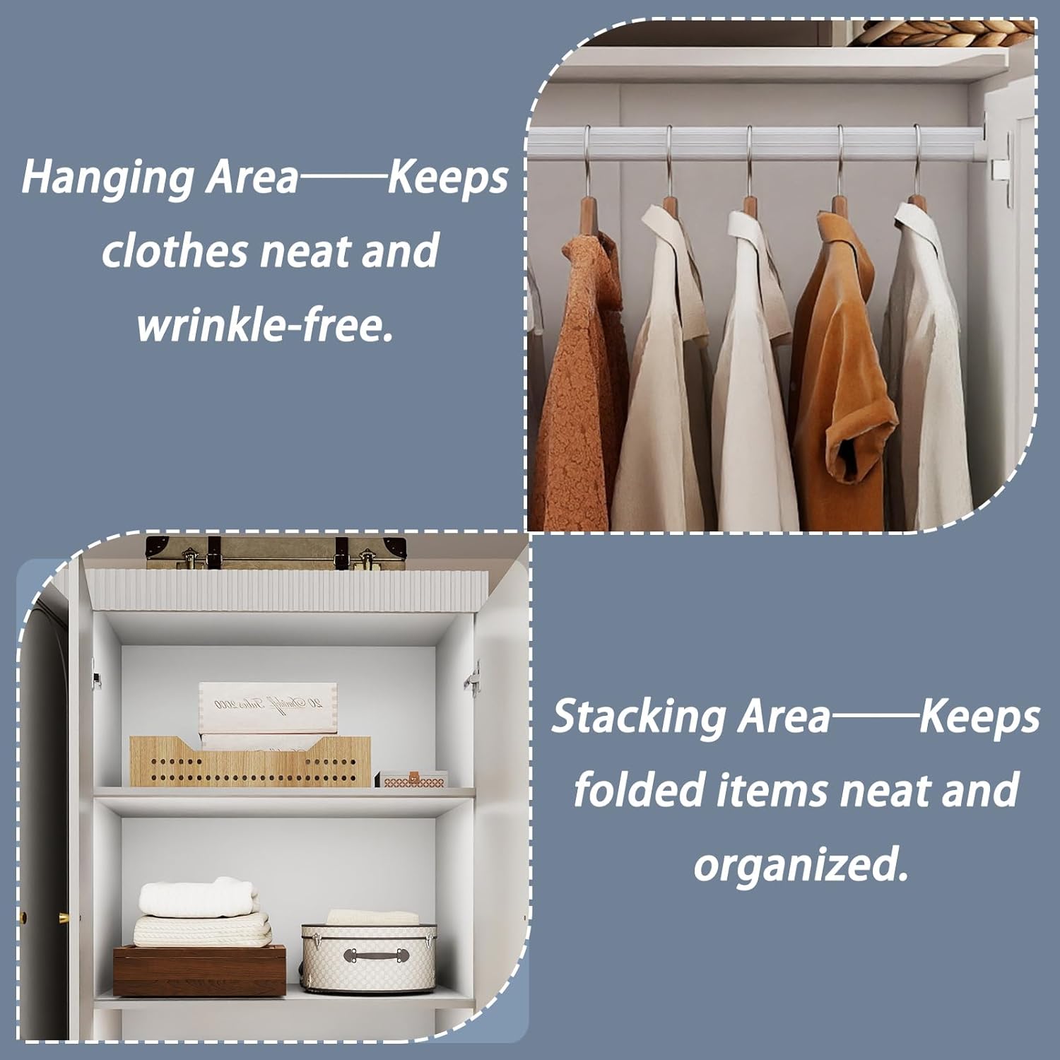 Armoire Wardrobe Closet with Drawers: 74" Large Wardrobe Closet with 4 Doors, White Bedroom Armoires with 4 Drawers, Wooden Closets Cabinet for Hanging Clothes (White)