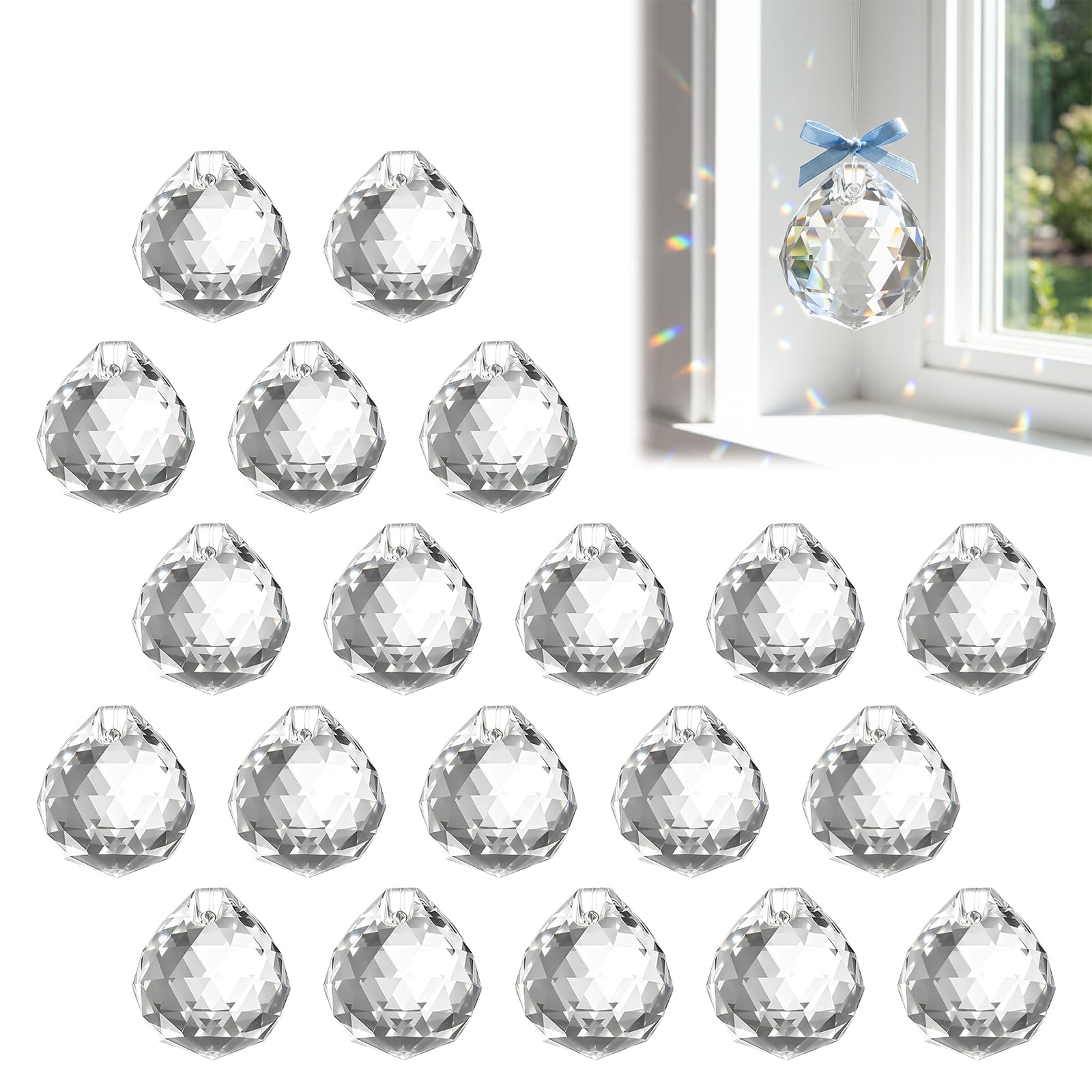 20 Pcs Hanging Crystals, 20mm Rainbow Glass Ball Prism Crystal Suncatchers for Windows, Sun Catchers for Windows Garden Party Decorations Hanging Ornaments