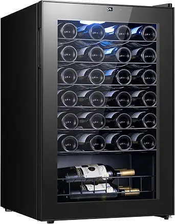 Yeego Wine Fridge – 46 Bottles Wine Cooler, 38–65℉ Digital Control with Double Glass Door & LED Light, Freestanding Wine Fridge Under Counter for Home Bar and Kitchen