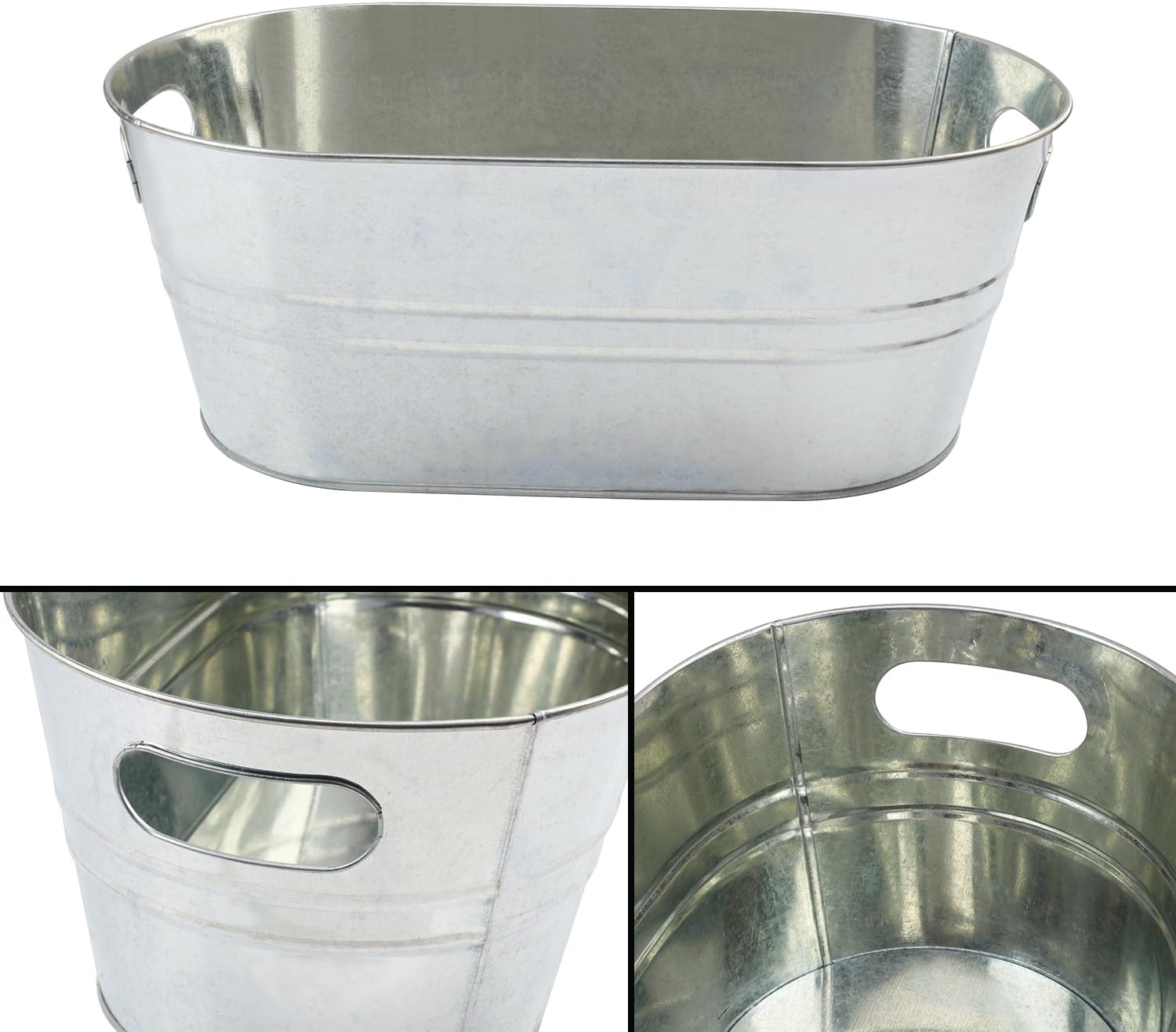 Condition photo showing New/Like New for 3 pcs 15.3 x 9 x 6 inches silver metal galvanized tub with handles, 3 gallon galvanized beverage tubs for parties, large metal drink ice buckets for beer, wine, cocktails & outdoor events 3 pcs 3 gal silver & carry handle