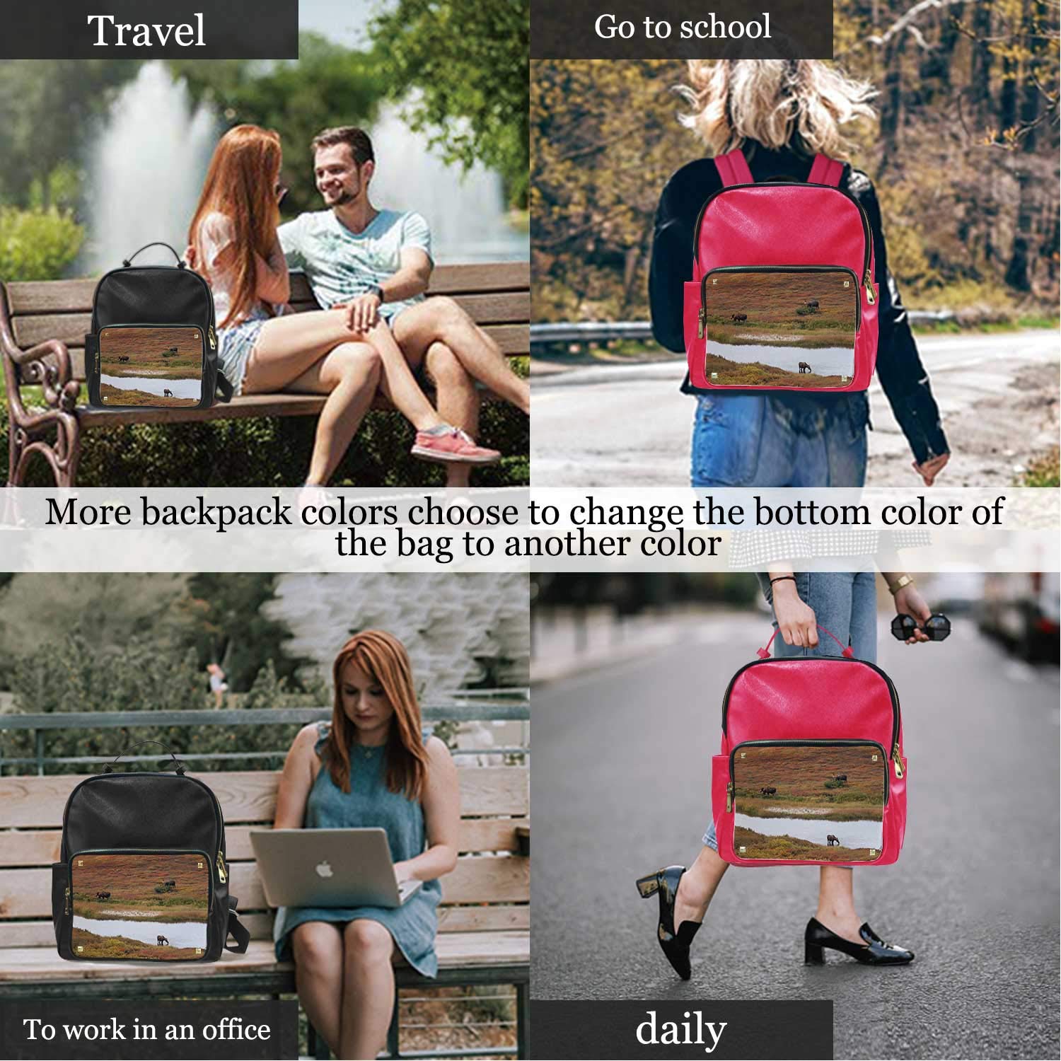 Moose Feeding in and Around Pond,Leather Sports Bag Tote ?for Women 15IN