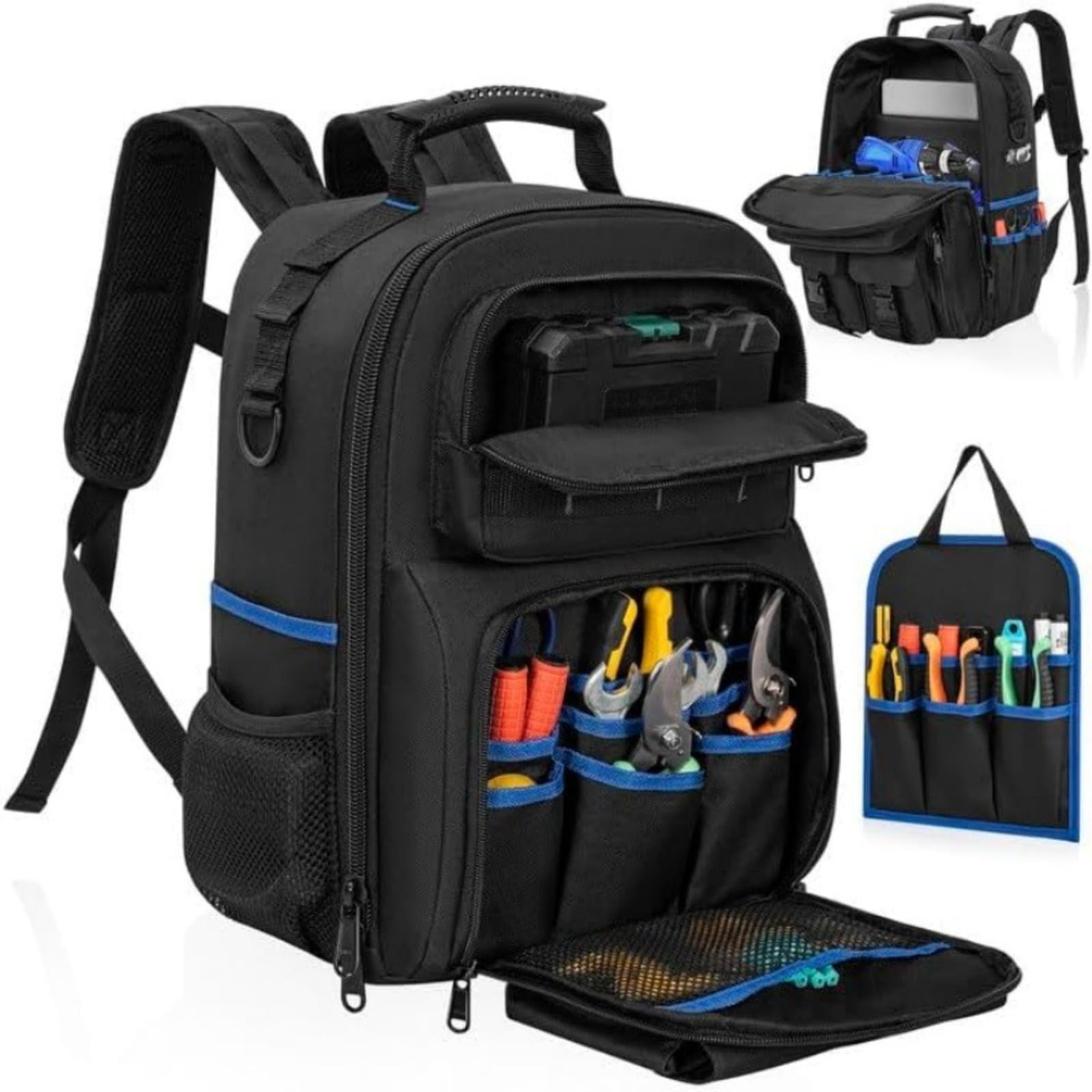 Zaino porta attrezzi 59 tasche resistente all'acqua organizzazione (Blu)